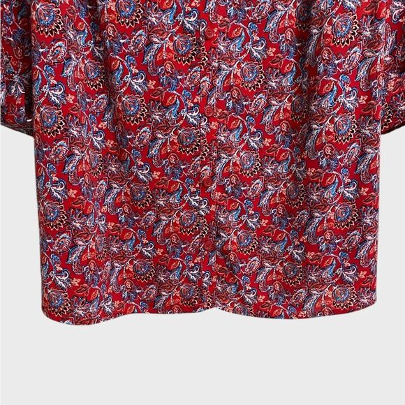 Catherines Button Up Floral Top Women's Size 0X 3/4 Sleeve Red Artsy Boho Office - Picture 8 of 13